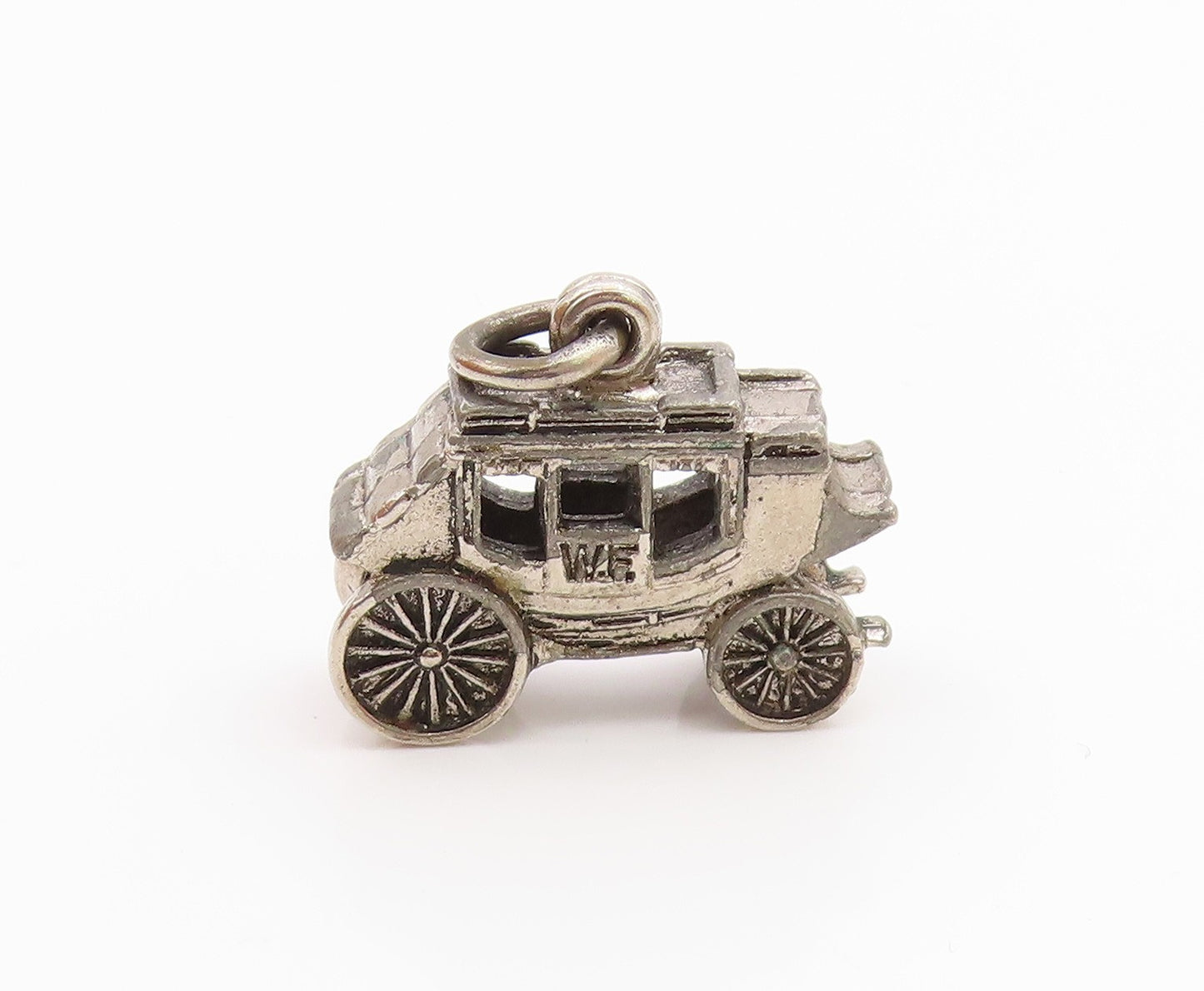 925 Sterling Silver  Vintage Old Fashioned Carriage Dark Tone Pendant  PT15993