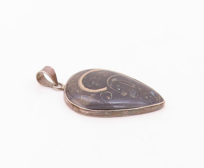 925 Sterling Silver   Vintage Smooth Black Jasper Tear Drop Pendant  PT15573