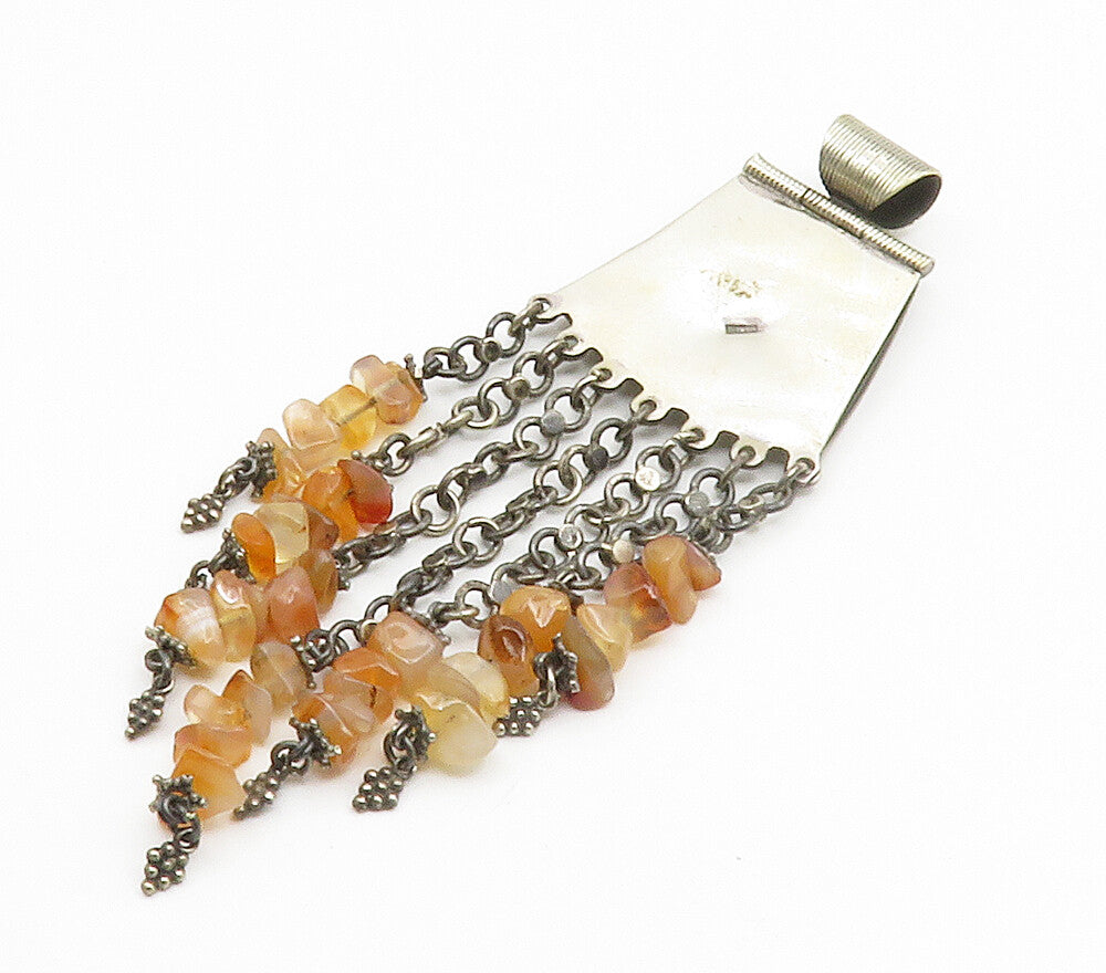 EGYPT 925 Sterling Silver  Vintage Agate Beaded Dangling Pendant  PT11590
