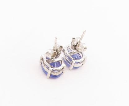 925 Sterling Silver Vintage Earrings Oval Cut Real Tanzanite Studs  EG14096