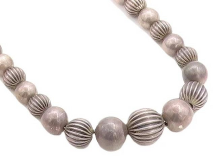 925 Sterling Silver Vintage Dark Tone Ball Beaded Chain Necklace  NE2020