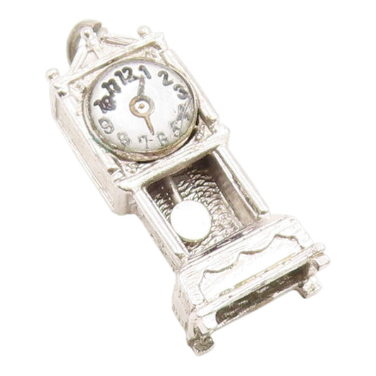 925 Sterling Silver Vintage Pendant BEAU Classic Grandfather Clock Charm PT26277