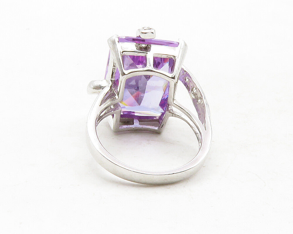 925 Sterling Silver  Purple Cubic Zirconia Swirl Cocktail Ring Sz 6.5  RG12984
