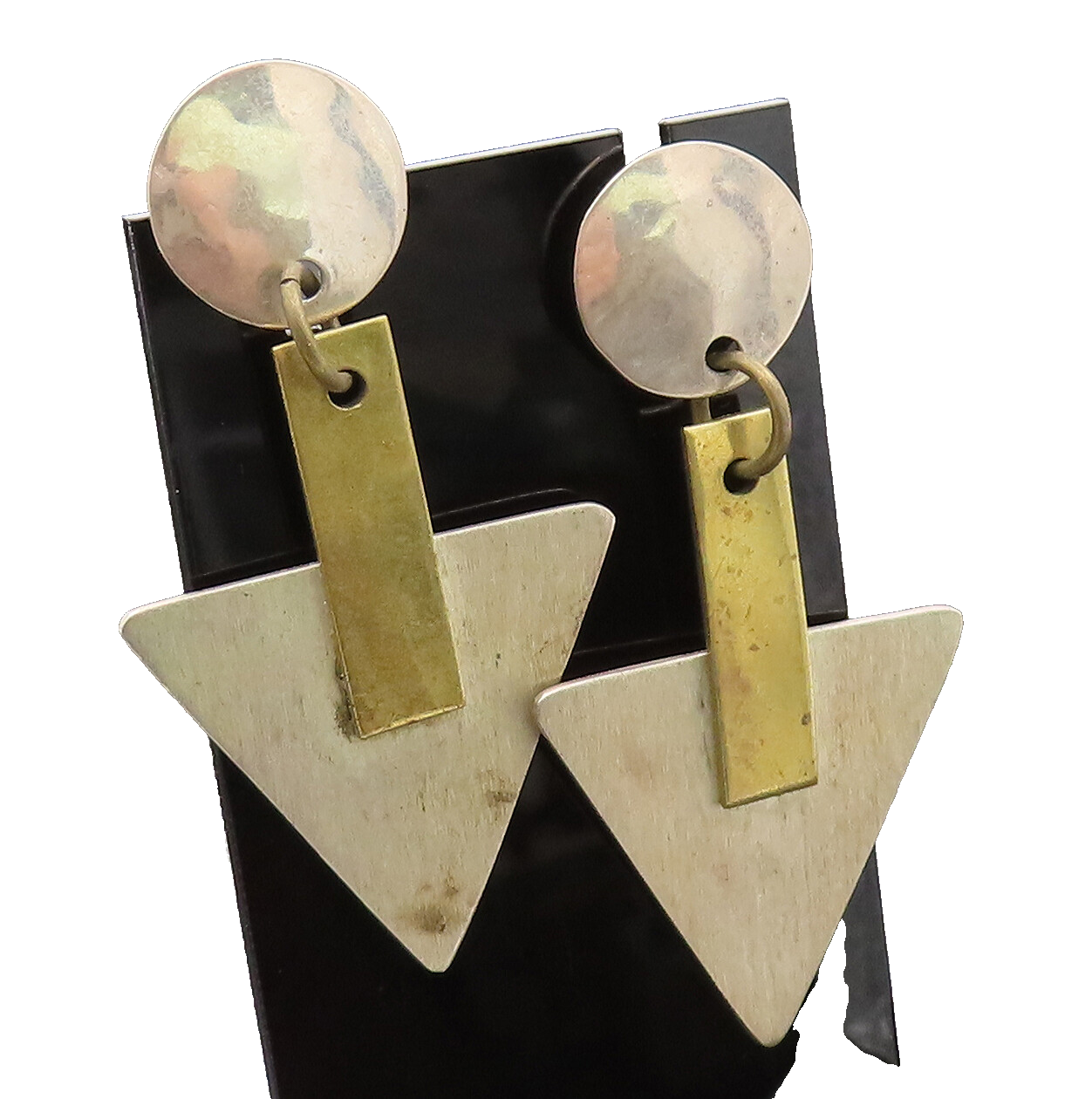 MEXICO 925 Silver  Vintage Two Tone Triangle Arrow Dangle Earrings  EG12397