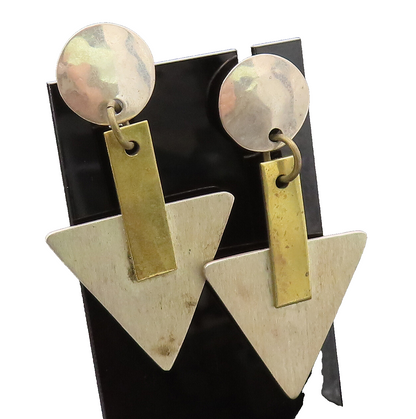 MEXICO 925 Silver  Vintage Two Tone Triangle Arrow Dangle Earrings  EG12397