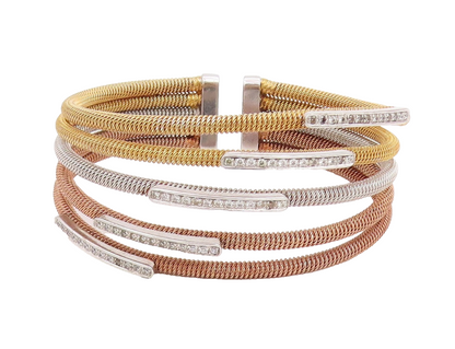 925 Sterling Silver Vintage Bracelet CZ Multi Tone Flex Coiled Cuff  BT11835