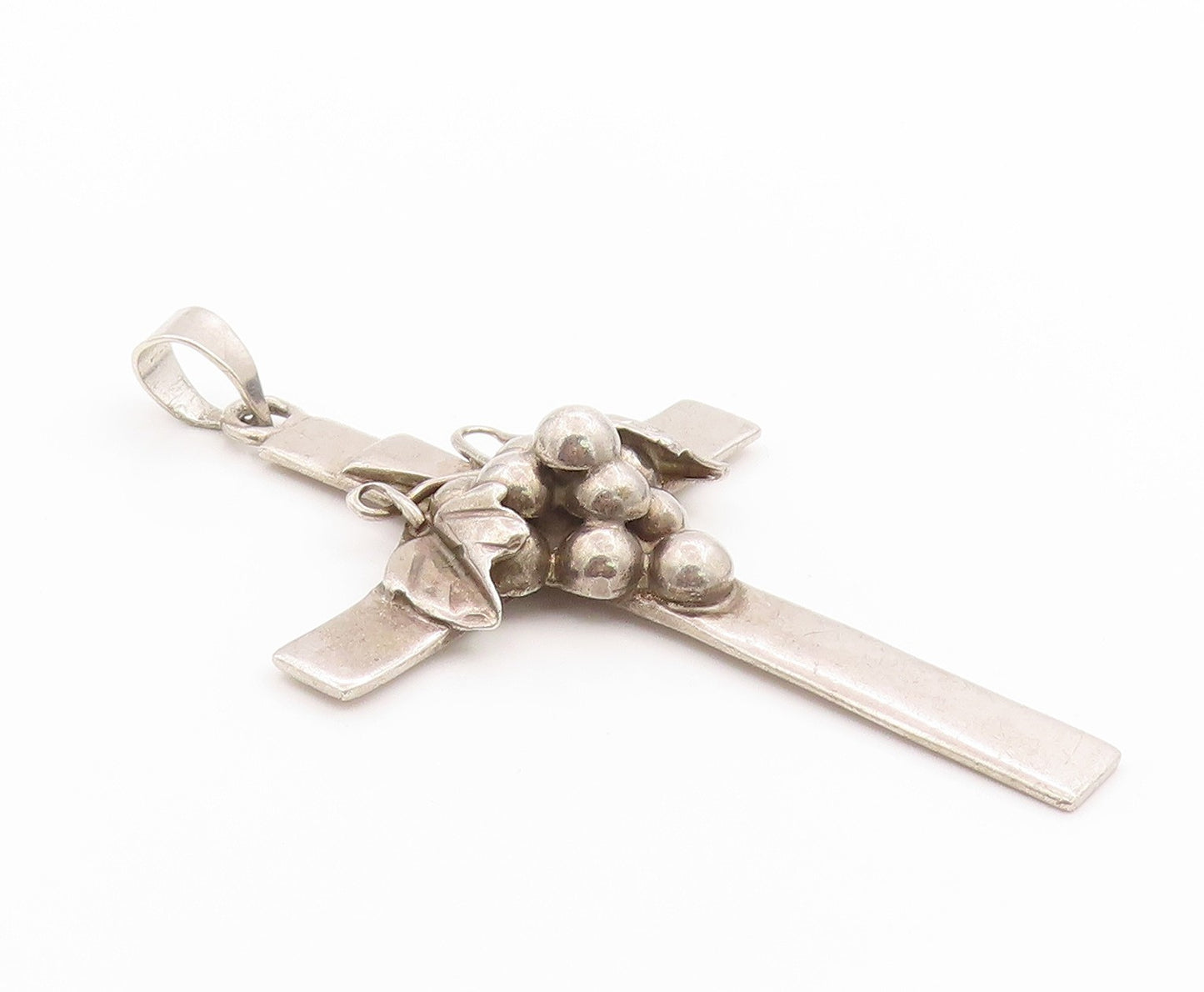 925 Sterling Silver Vintage Pendant TAXCO Grapevine Religious Cross  PT24948