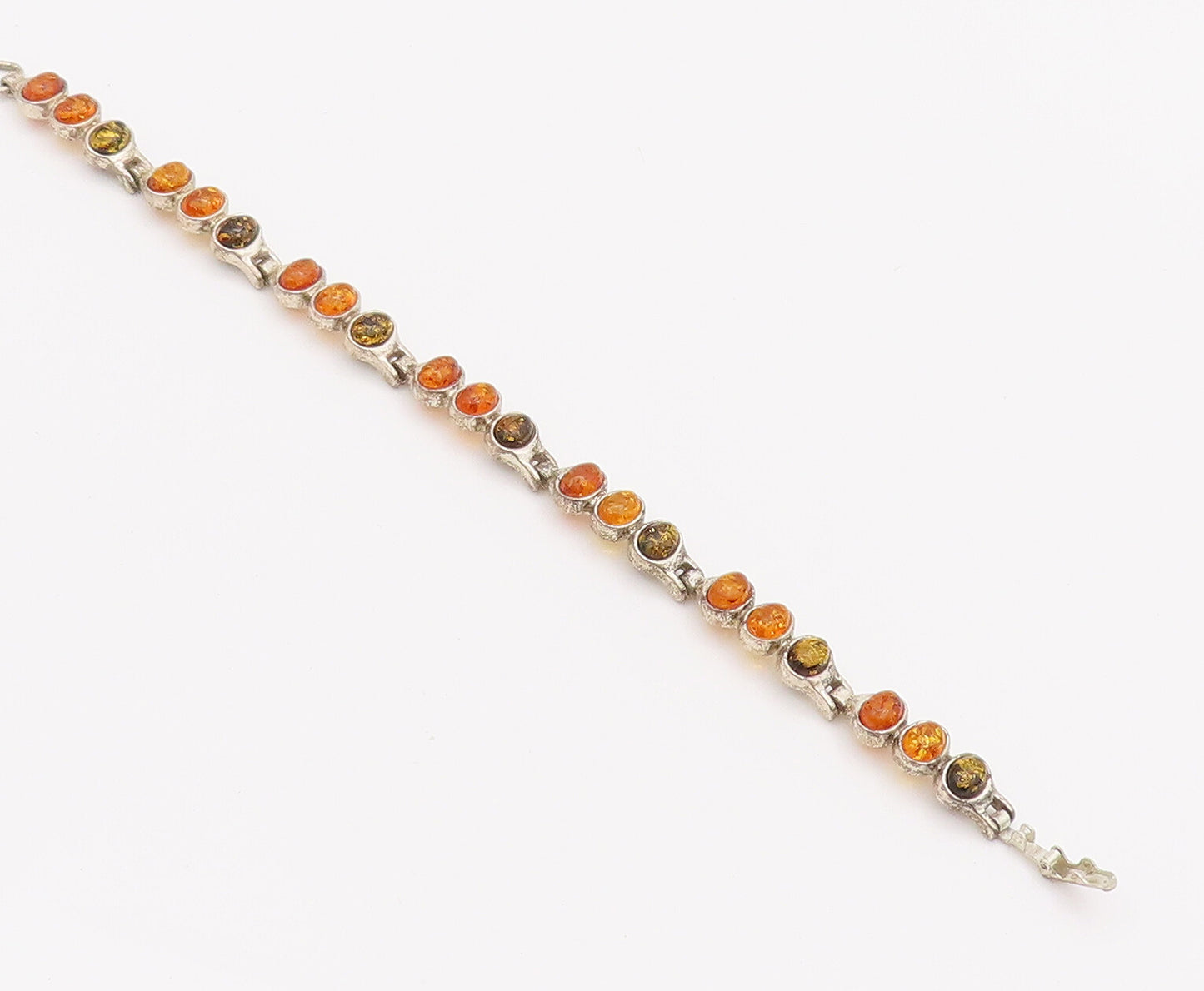 925 Sterling Silver Vintage Bracelet POLAND Link Oval Cabochon Amber  BT10177