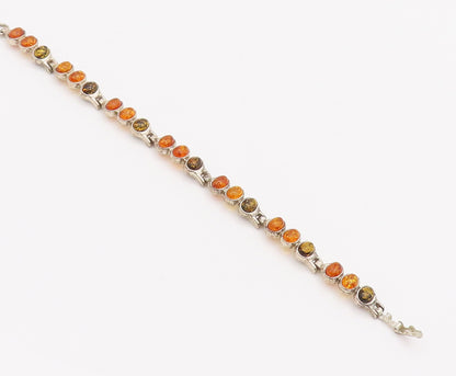 925 Sterling Silver Vintage Bracelet POLAND Link Oval Cabochon Amber  BT10177