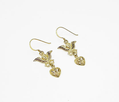 Gold Over 925 Sterling Silver Shiny Love Angel Drop Earrings EG1861