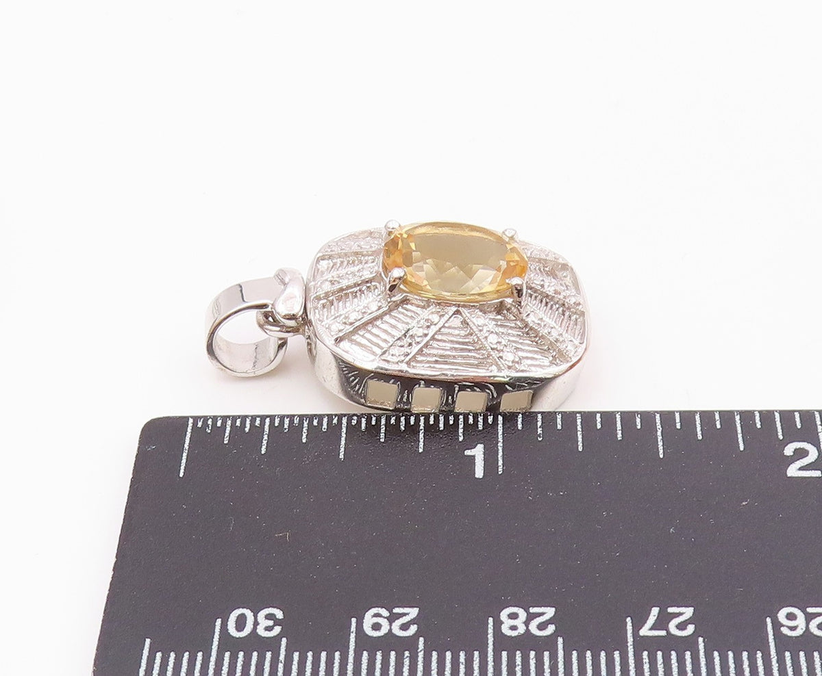 925 Sterling Silver  Vintage Prong Set Citrine Shiny Dome Pendant  PT18774