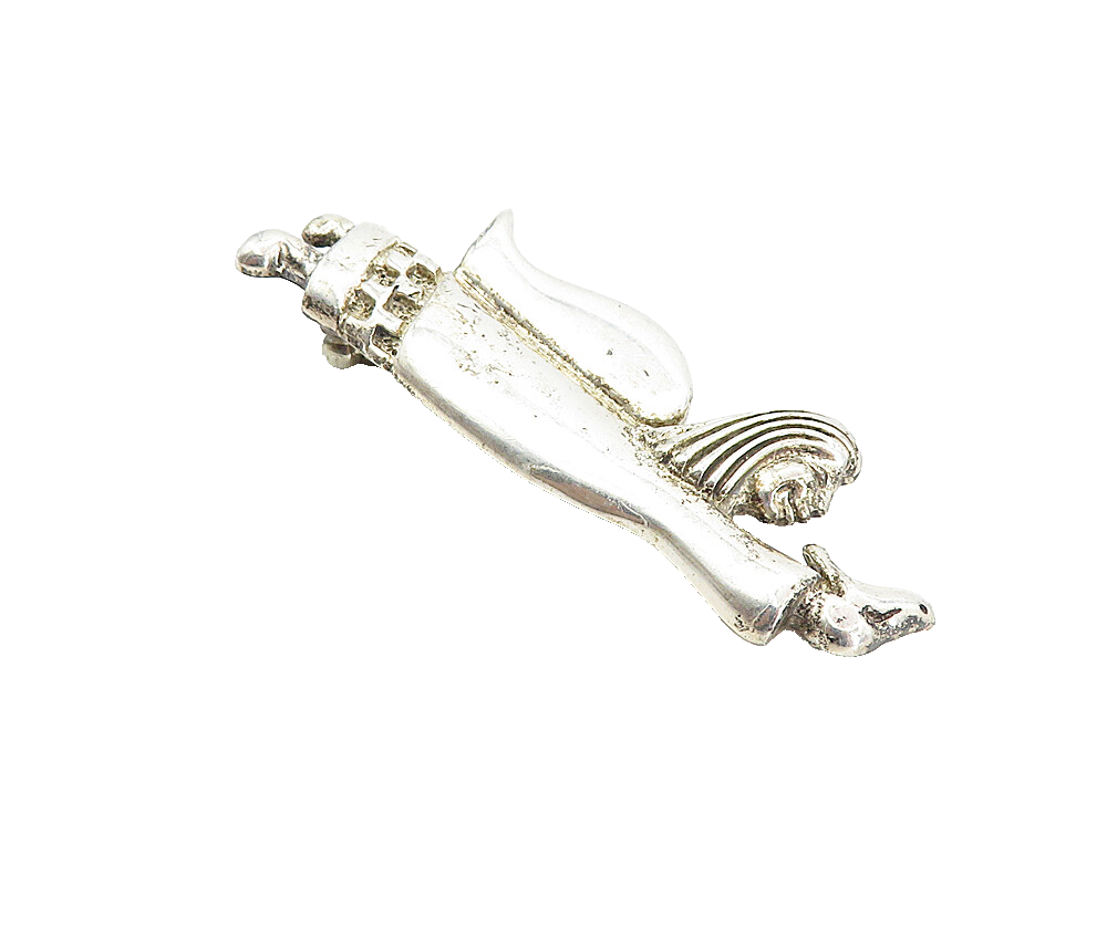 925 Sterling Silver  Vintage Shiny Angel Woman Holding Bird Brooch Pin  BP2985