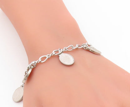 925 Sterling Silver Vintage Bracelet Seven Flowers of Love Oval Charm  BT11711