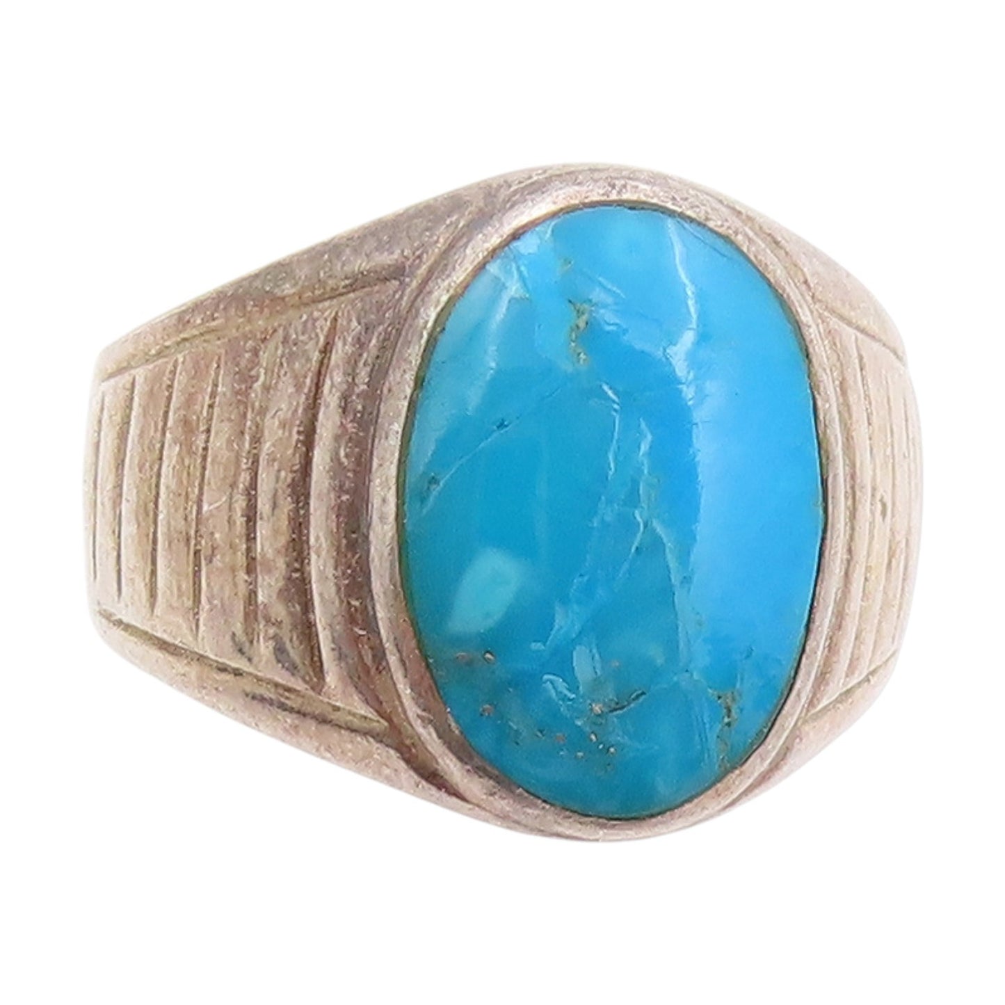 925 Sterling Silver Vintage Ring Cabochon Turquoise Statement Band Sz 7 RG33989