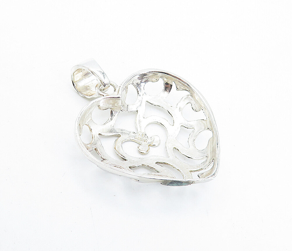 925 Sterling Silver  Vintage Shiny Open Swirl Love Heart Dome Pendant  PT4966