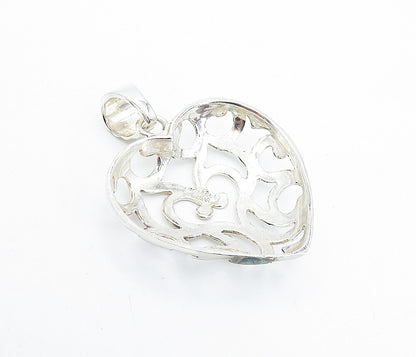 925 Sterling Silver  Vintage Shiny Open Swirl Love Heart Dome Pendant  PT4966