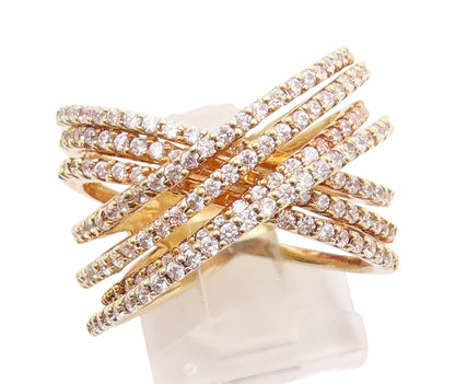 925 Sterling Silver Vintage Ring Gold Plated CZ Cutout Bands  Sz 6.5  RG32816