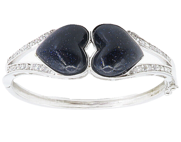925 Sterling Silver  Blue Goldstone & Cubic Zirconia Bangle Bracelet  BT3466