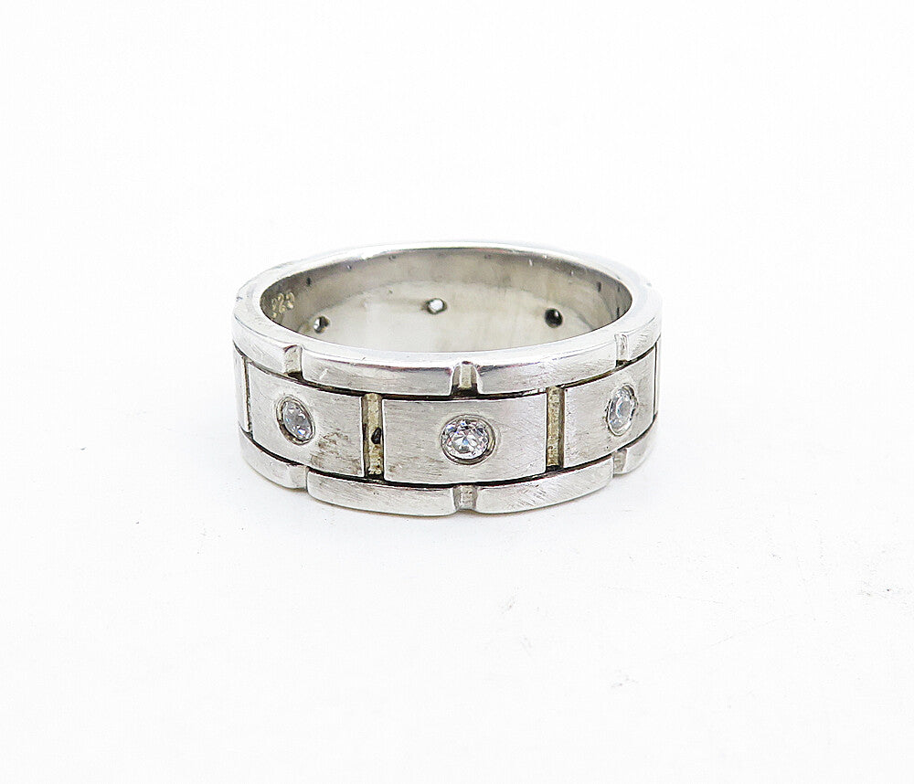 925 Sterling Silver  Vintage Cubic Zirconia Brick Band Ring Sz 10.5  RG5591