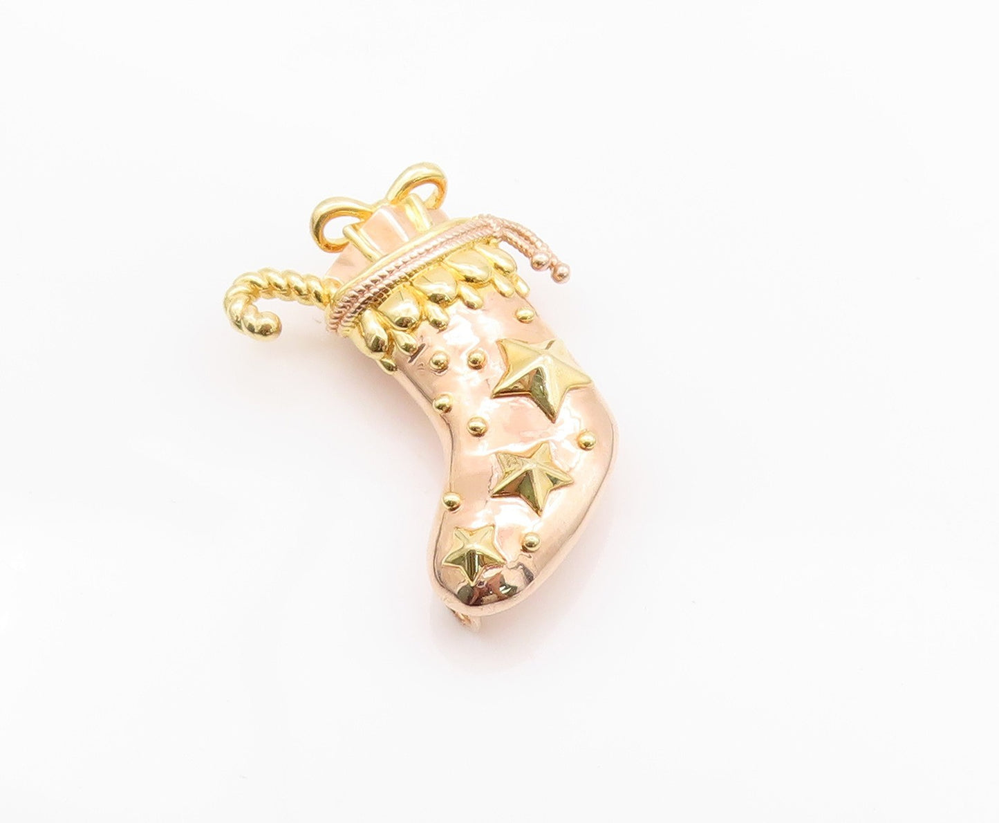 925 Sterling Silver Vintage Brooch Gold Plated Christmas Stocking  BP11671
