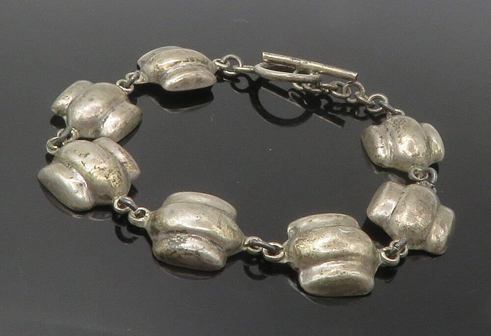 MEXICO 925 Sterling Silver  Vintage Dark Tone Fluted Chain Bracelet  BT5657