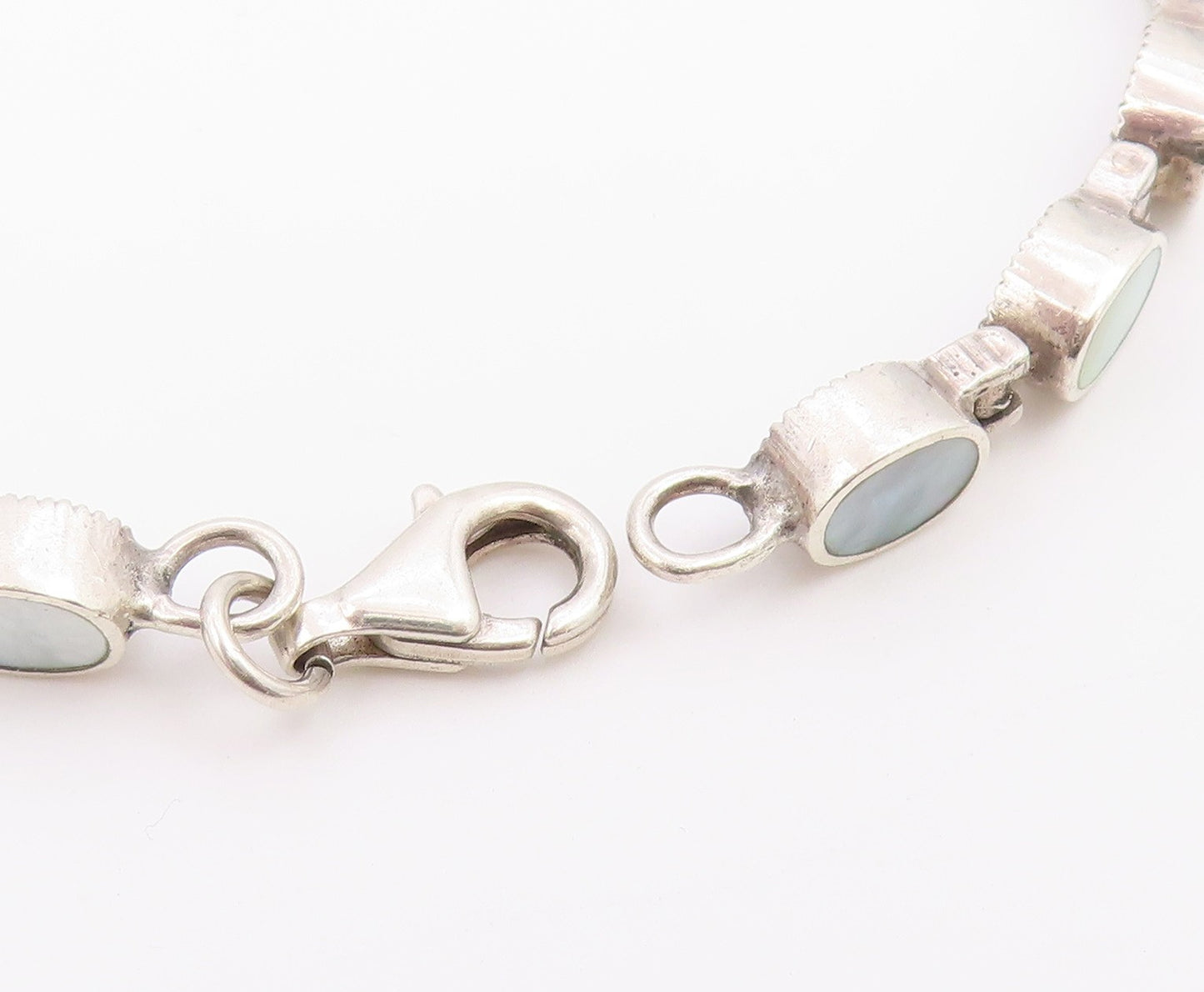 925 Sterling Silver  Mother Of Pearl & Marcasite Double Sided Bracelet  BT5099