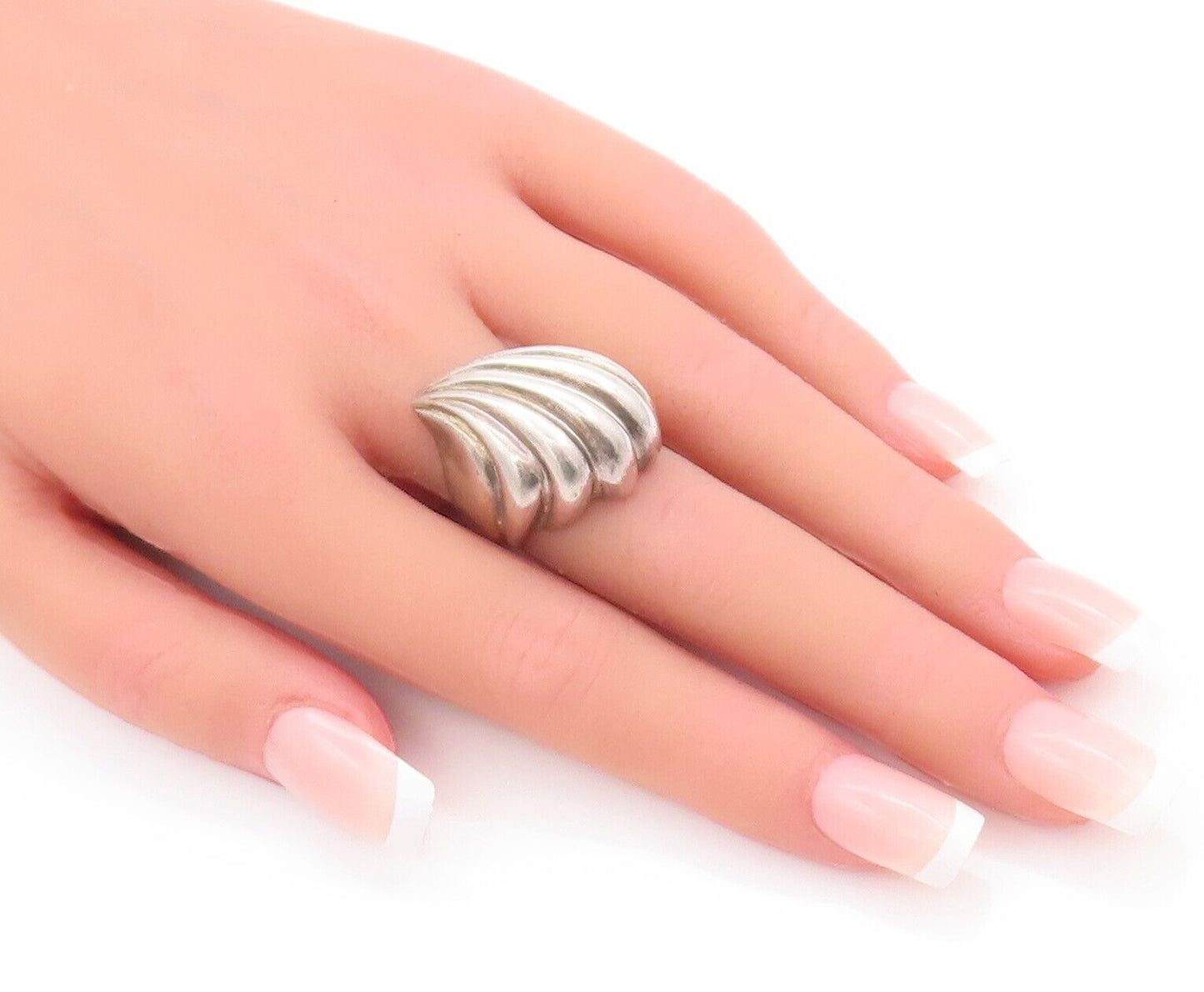 925 Sterling Silver Vintage Ring KRYPELL Solid Carved Swirly Fan  Sz 7.5 RG28221