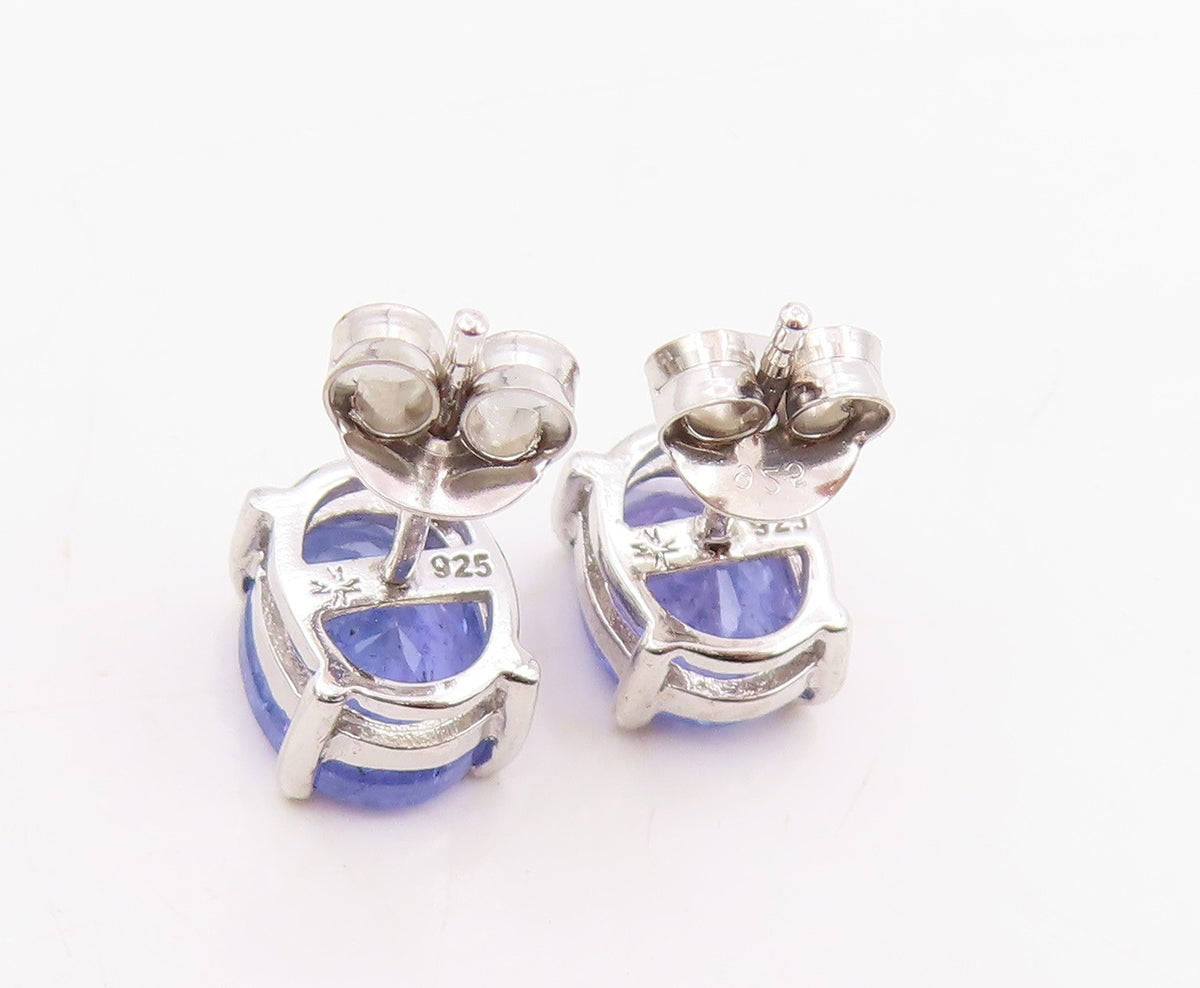 925 Sterling Silver Vintage Earrings Minimalist Oval Cut Tanzanite Stud  EG13992