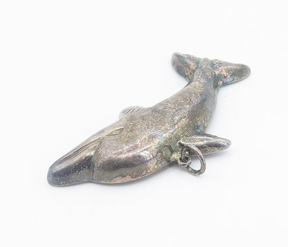 925 Sterling Silver  Vintage Dark Tone Hollow Leaping Dolphin Pendant  PT6177