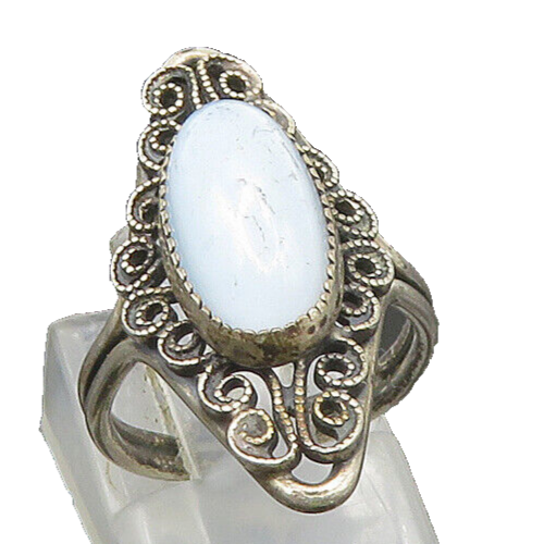 925 Sterling Silver  Vintage Blue Chalcedony Cocktail Ring Sz 5  RG21805