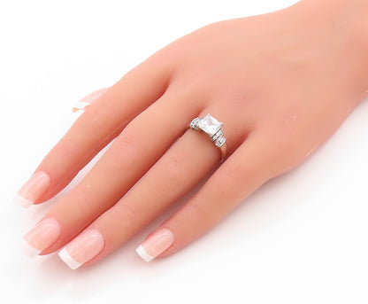 925 Sterling Silver Vintage Ring Square Cut & Round Band Inlay CZ  Sz 7  RG32735