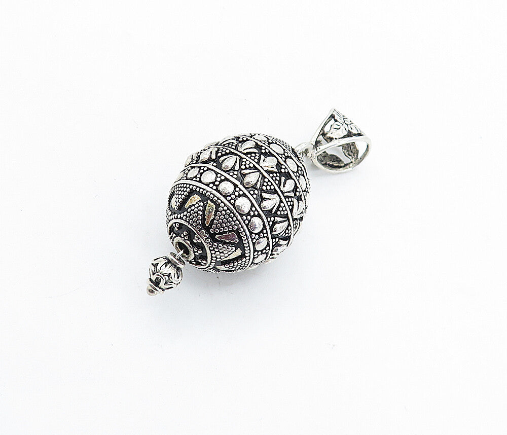 925 Sterling Silver  Vintage Ornate Patterned Hollow Drop Pendant  PT4507