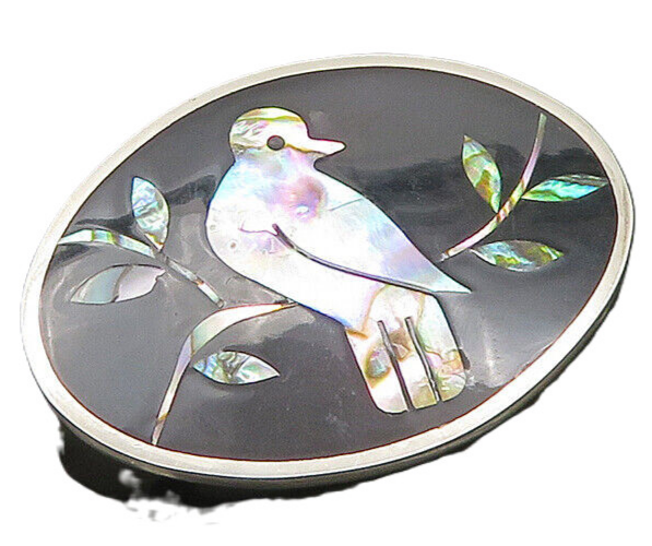 CII MEXICO 925 Sterling Silver Vintage Abalone Black Onyx Bird Brooch Pin BP8265