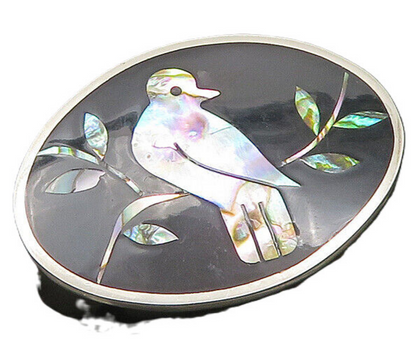 CII MEXICO 925 Sterling Silver Vintage Abalone Black Onyx Bird Brooch Pin BP8265