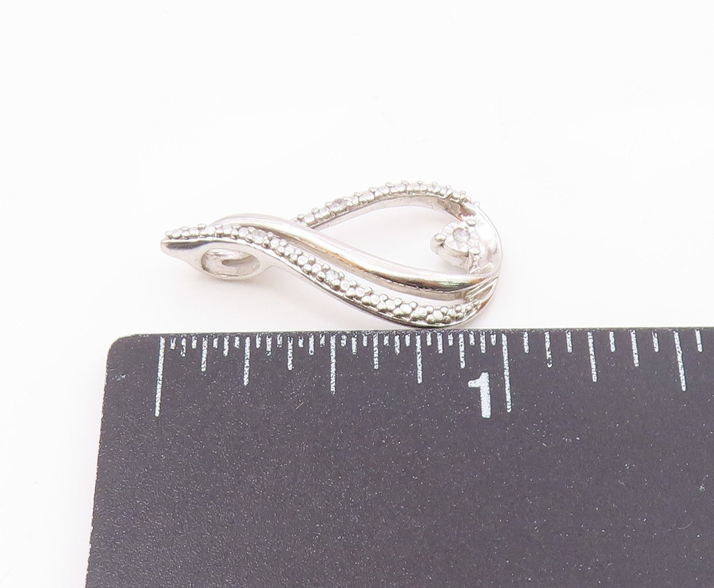 925 Sterling Silver  Vintage Genuine Diamonds Open Tear Drop Pendant  PT17913