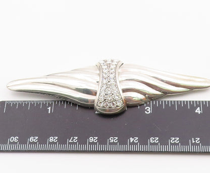 925 Silver  Vintage Ribbed Wings & Rhinestones Cluster Brooch Pin  BP10008