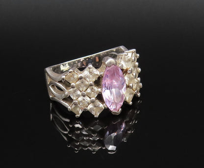 925 Silver  Vintage Purple & White Cubic Zirconia Open Shank Ring Sz 8 RG25905
