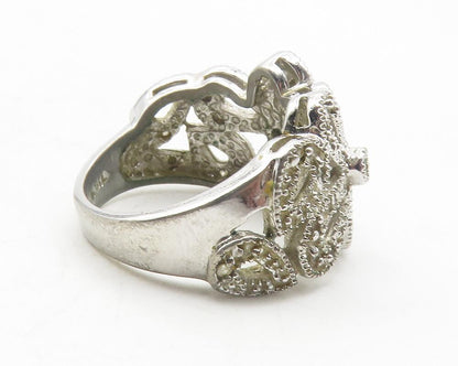 925 Sterling Silver  Vintage Topaz Open Retro Flowers Band Ring Sz 6   RG12023