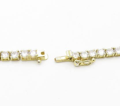 925 Sterling Silver  Shiny Prong Set Topaz Gold Plated Tennis Necklace  NE2521