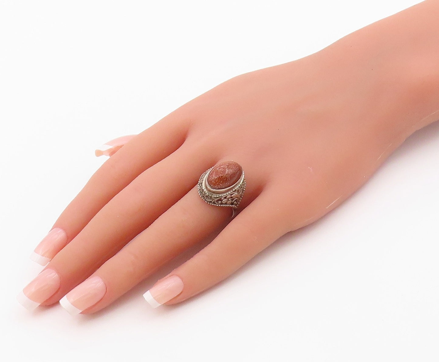 925 Sterling Silver Vintage Ring EAST EUROPE Classic Goldstone Band Sz 8 RG36394