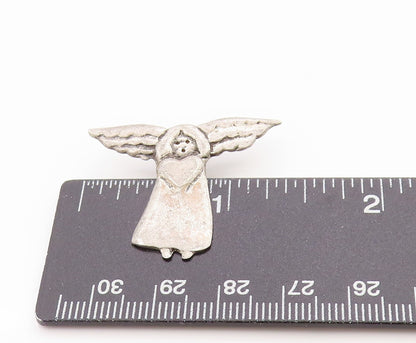 925 Sterling Silver Vintage Pendant Little Guardian Angel With Heart   PT24823