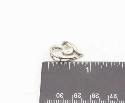 925 Sterling Silver Vintage Pendant Topaz Swirly Cutout Love Heart  PT22441