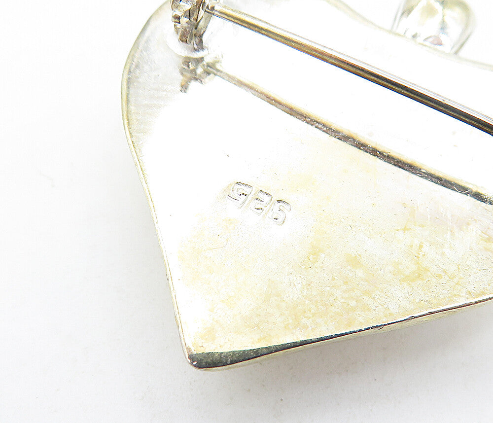 925 Sterling Silver  Vintage Pearl Hollow Floral Love Heart Brooch Pin  BP2293