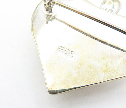 925 Sterling Silver  Vintage Pearl Hollow Floral Love Heart Brooch Pin  BP2293