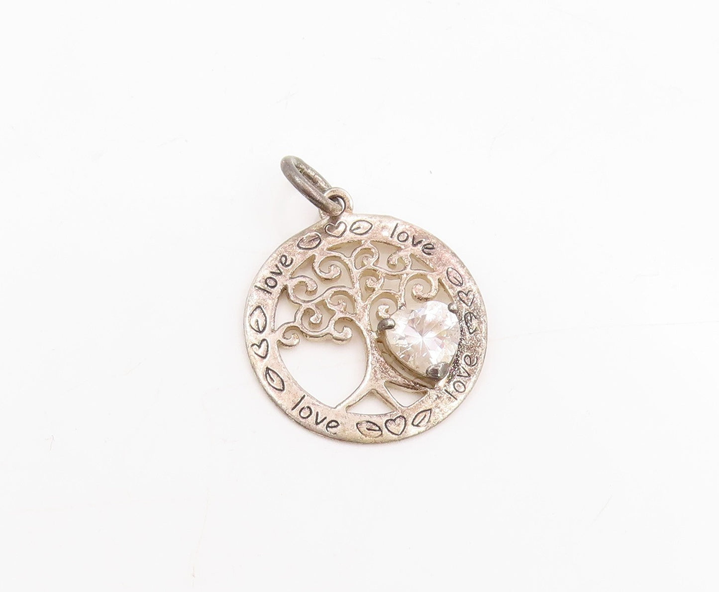 925 Sterling Silver Vintage Pendant Heart Shaped Topaz Tree Of Life  PT25364
