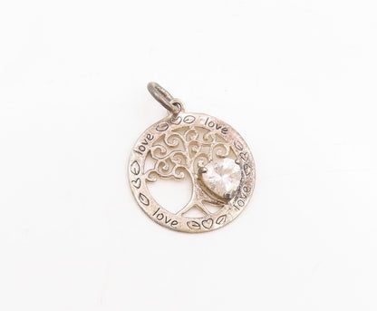 925 Sterling Silver Vintage Pendant Heart Shaped Topaz Tree Of Life  PT25364