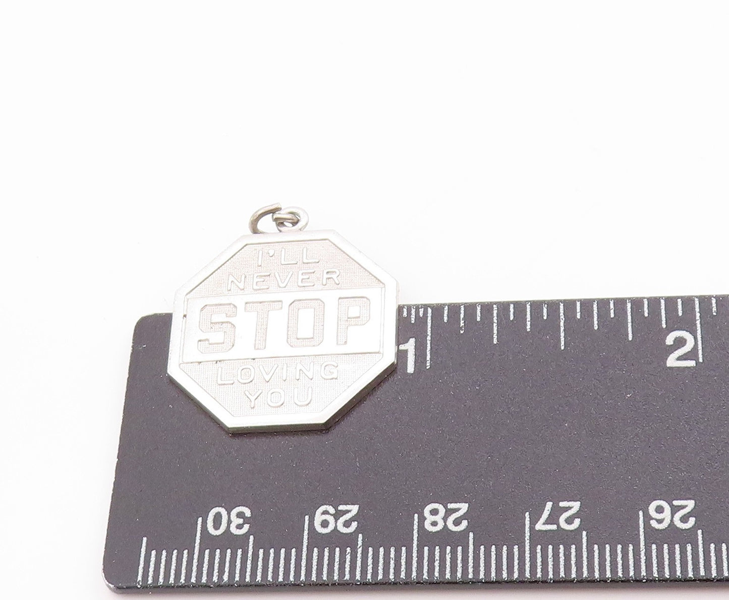 925 Sterling Silver Vintage Pendant I'll Never Stop Loving U Sign Charm  PT24873