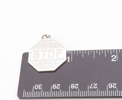 925 Sterling Silver Vintage Pendant I'll Never Stop Loving U Sign Charm  PT24873