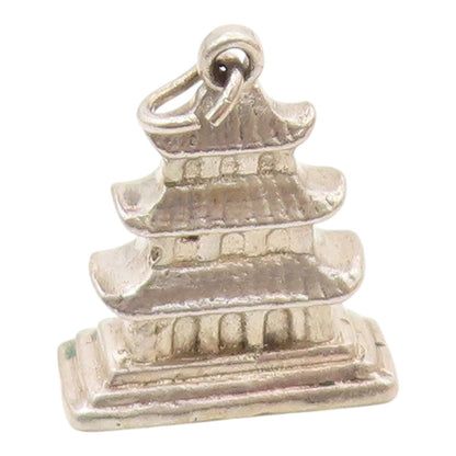 925 Sterling Silver  Vintage Three Floors House Motif Pendant  PT21495