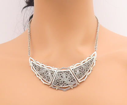 925 Sterling Silver Vintage Necklace LOIS HILL Intricate Scrollwork Chain NE4750